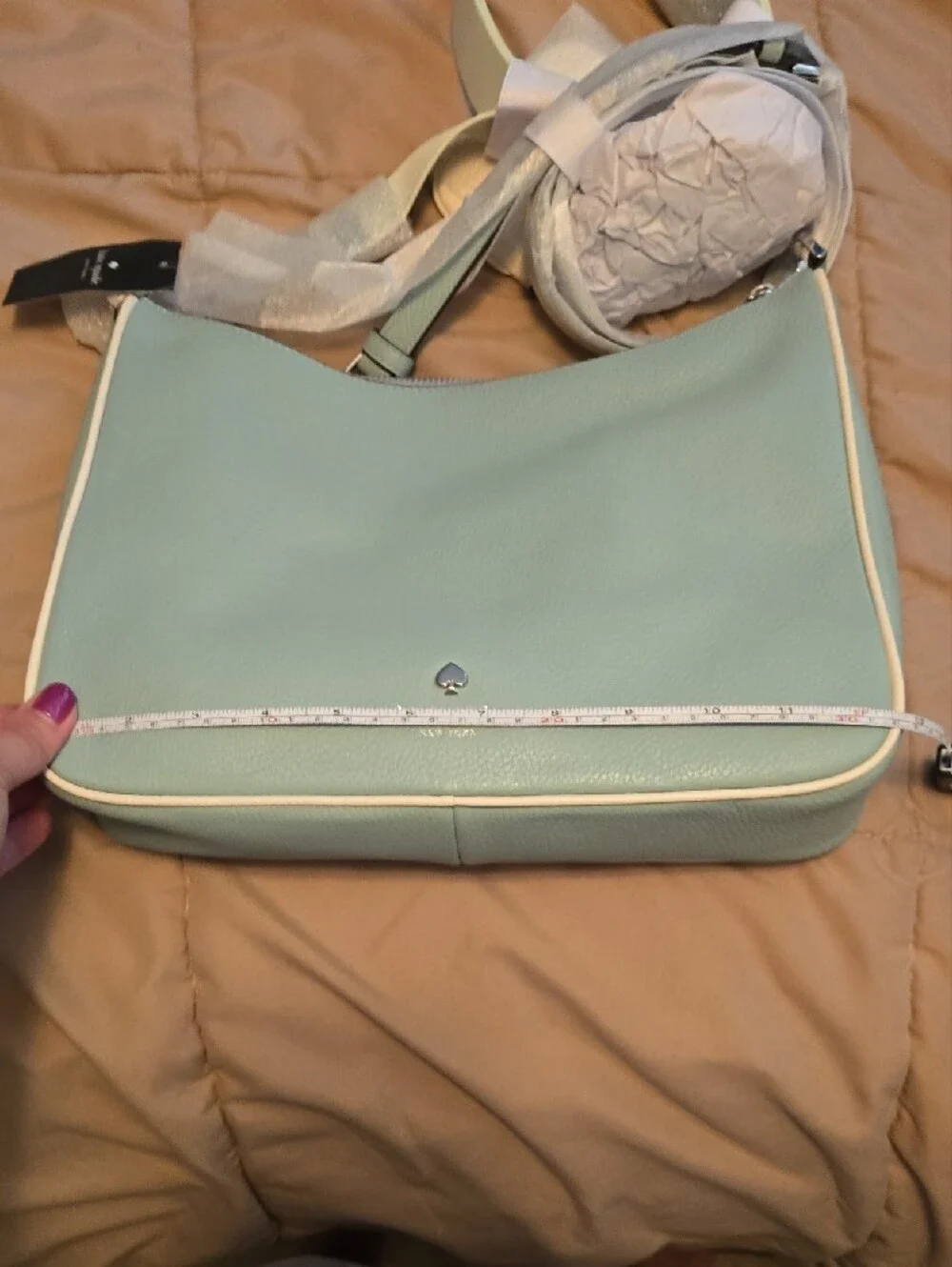 kate spade Mint Green Pebble Leather Shoulder Bag with Cream Trim